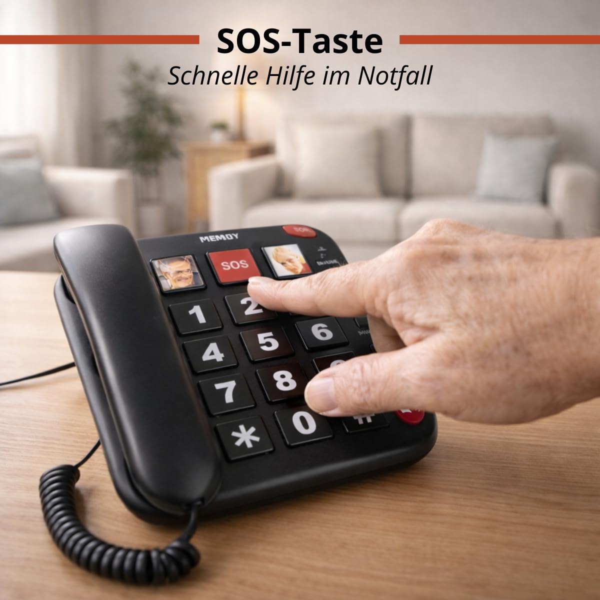 Grundig Telefon Senioren - Festnetztelefon Senioren mit großen Tasten - Seniorentelefon Festnetz mit Foto-Schnelltasten - Telefon Festnetz - Lautsprecher und SOS-Taste - Schwarz