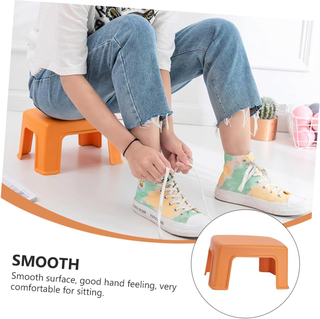 1pc Non-Slip Footstool for Adults Stackable Household Stool Bathroom Footrest Orange Comfortable Safe Furniture for Home Use
