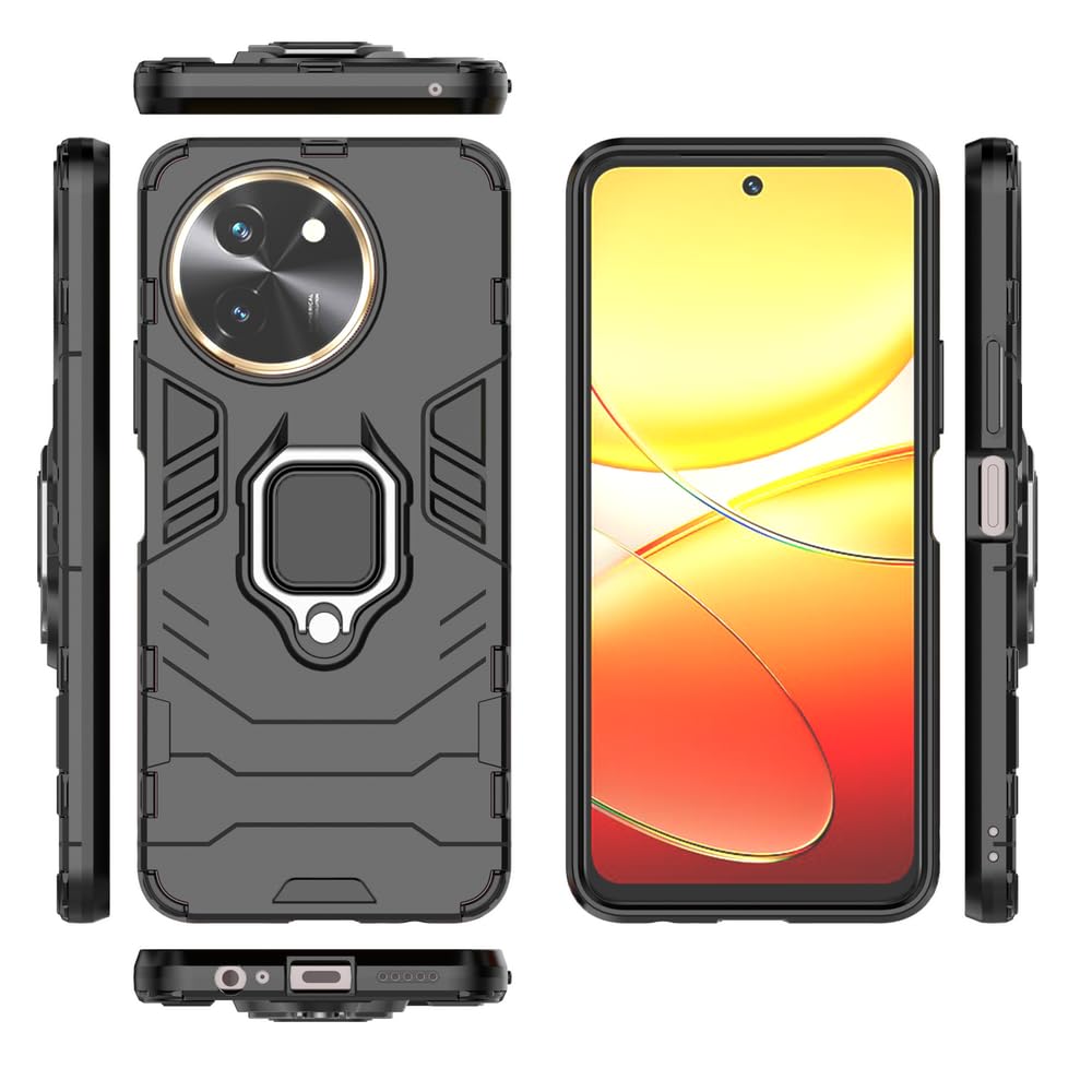 Kukoufey Compatible with Vivo Y38 5G & T3x 5G Case, Magnetic Car Mount & Kickstand, Black