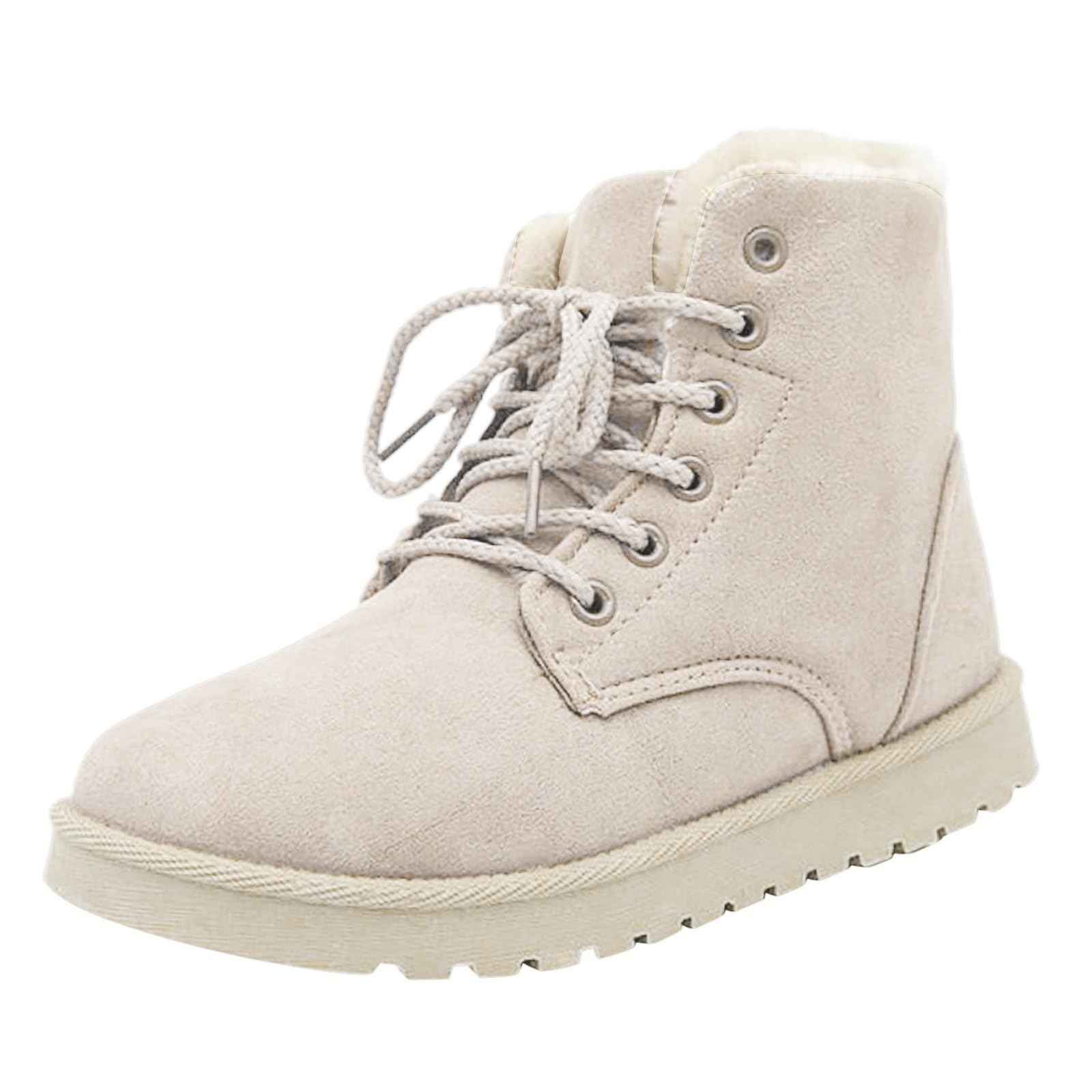 IWIHMIV Winter Boots for Women Warm Ankle Booties Lace Up Non Slip Outdoor Walking Womens Flat Boots