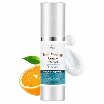 Sun Coast Sciences - Total Package Serum - Vitamin C Serum with Hyaluronic Acid & Peptides for Face - Hydrating Anti Aging Face Serum for Smoother, Firmer Looking Skin - 1 Fl Oz Pack of 1