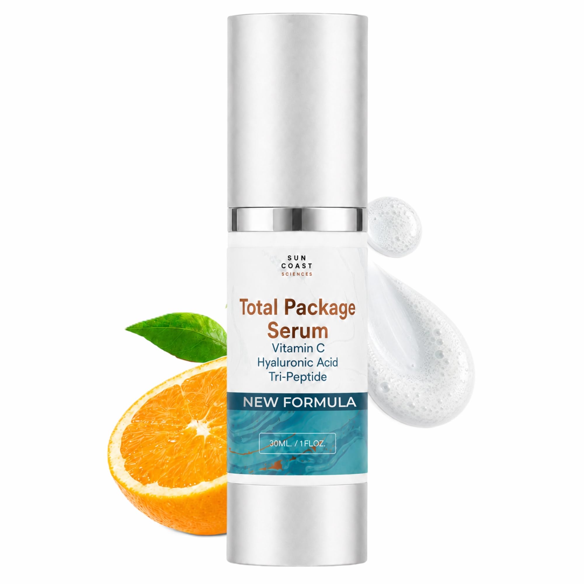 Sun Coast Sciences - Total Package Serum - Vitamin C Serum with Hyaluronic Acid & Peptides for Face - Hydrating Anti Aging Face Serum for Smoother, Firmer Looki