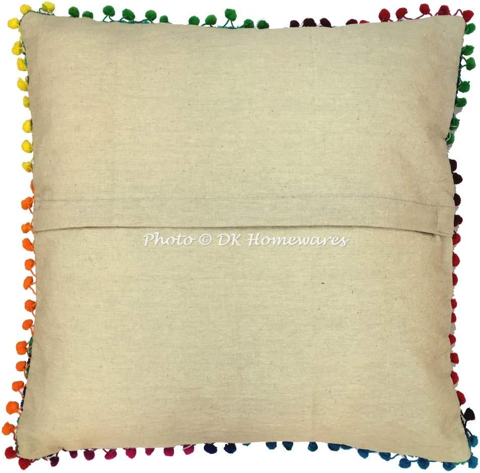 Indian Decorative Toss Throw Pillowcases 16 Inch Cotton Terry Weave Embroidered Geometric Bohemian Square Accent Cushion Covers (Size - 40x40 cm ; Color: Bright Green) - Set of 2 Pcs