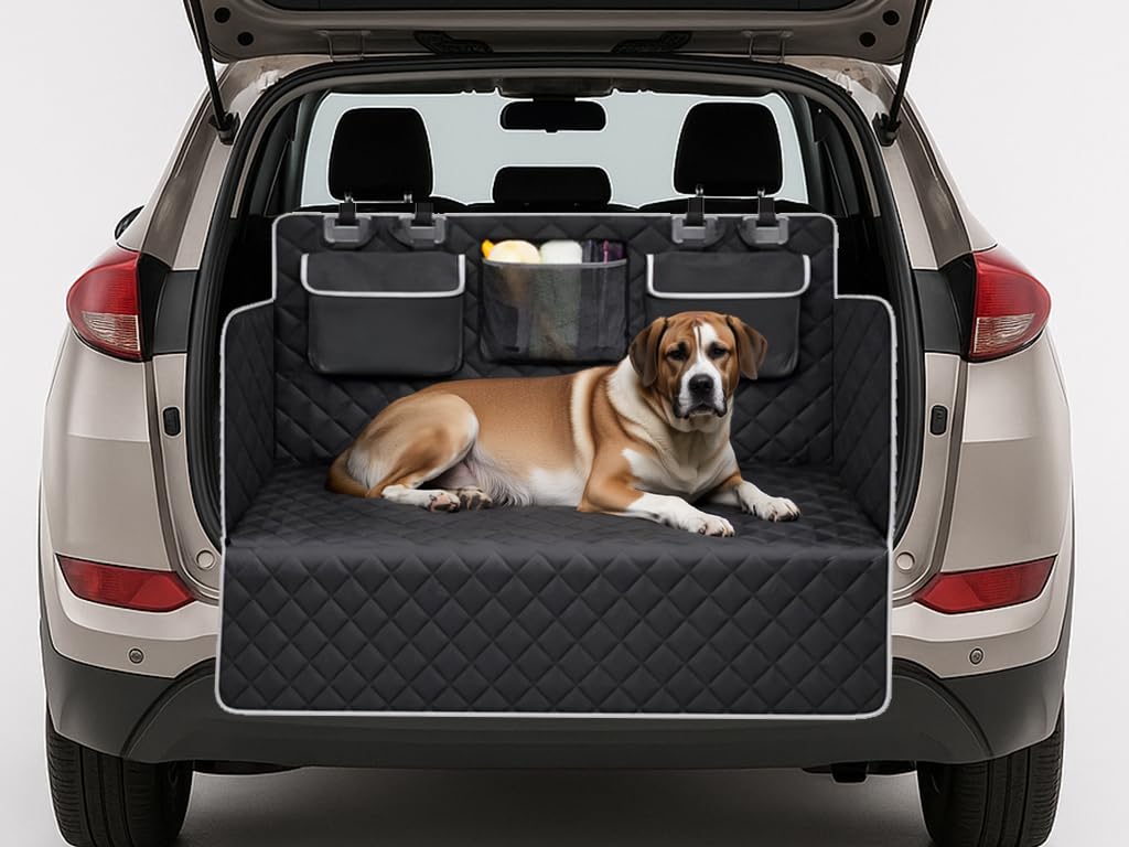 NK Protector Maletero Coche para Perros - Procetor Impermeable y Antideslizante Protección Lateral, 3 Compartimentos Grandes, Lavable, Fácil de Instalar, Universal 280 x 103, Color Negro