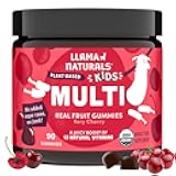 Llama Naturals Kids Multivitamin Gummies, Vegan, Organic with Vitamin D, C & K, Toddler Real Fruit Gummy Vitamins, Chewable Supplement, Whole Food Multivitamin, No Added Sugar Cane, Cherry, 90 Ct