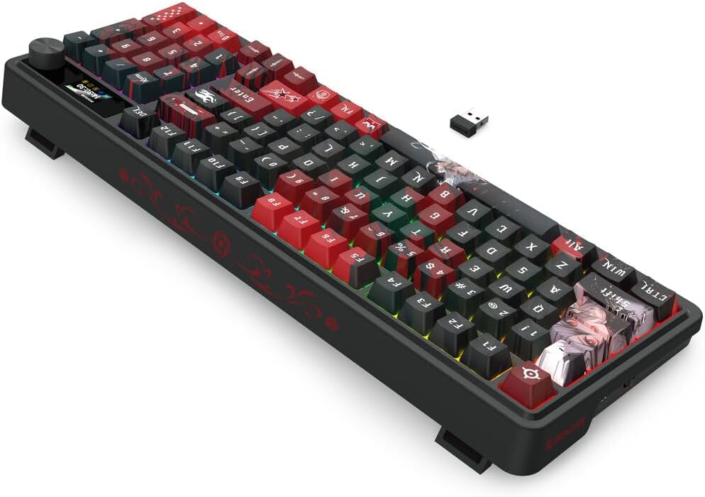 Redragon K719 PRO Wireless Gasket Gaming Keyboard w/Hype Screen & Knob, 95 Keys Mechanical Keyboard, Easy-Control 1.14’’ TFT Info Display, 5-Layer Noise Dampening, Custom Linear Switch, Anime Edition - Image 4
