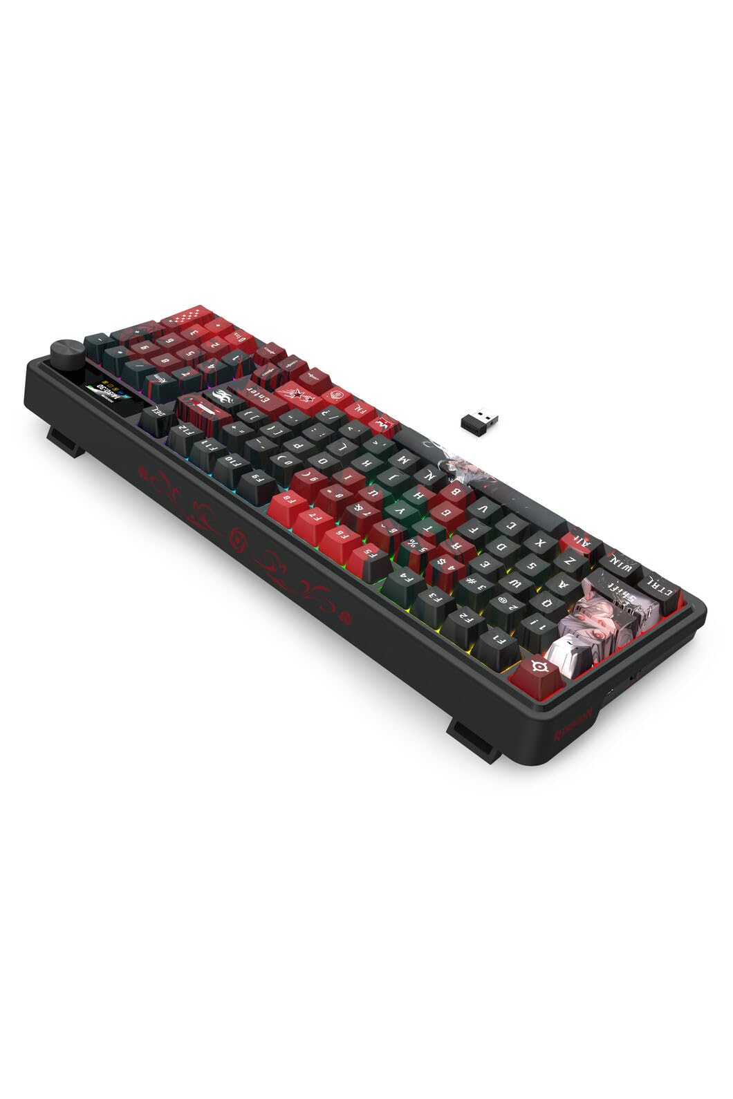 Redragon K719 PRO - Teclado inalámbrico para juegos con pantalla Hype y perilla, teclado mecánico de 95 teclas, pantalla de información TFT de fácil control de 1.14 pulgadas, amortiguación de ruido de