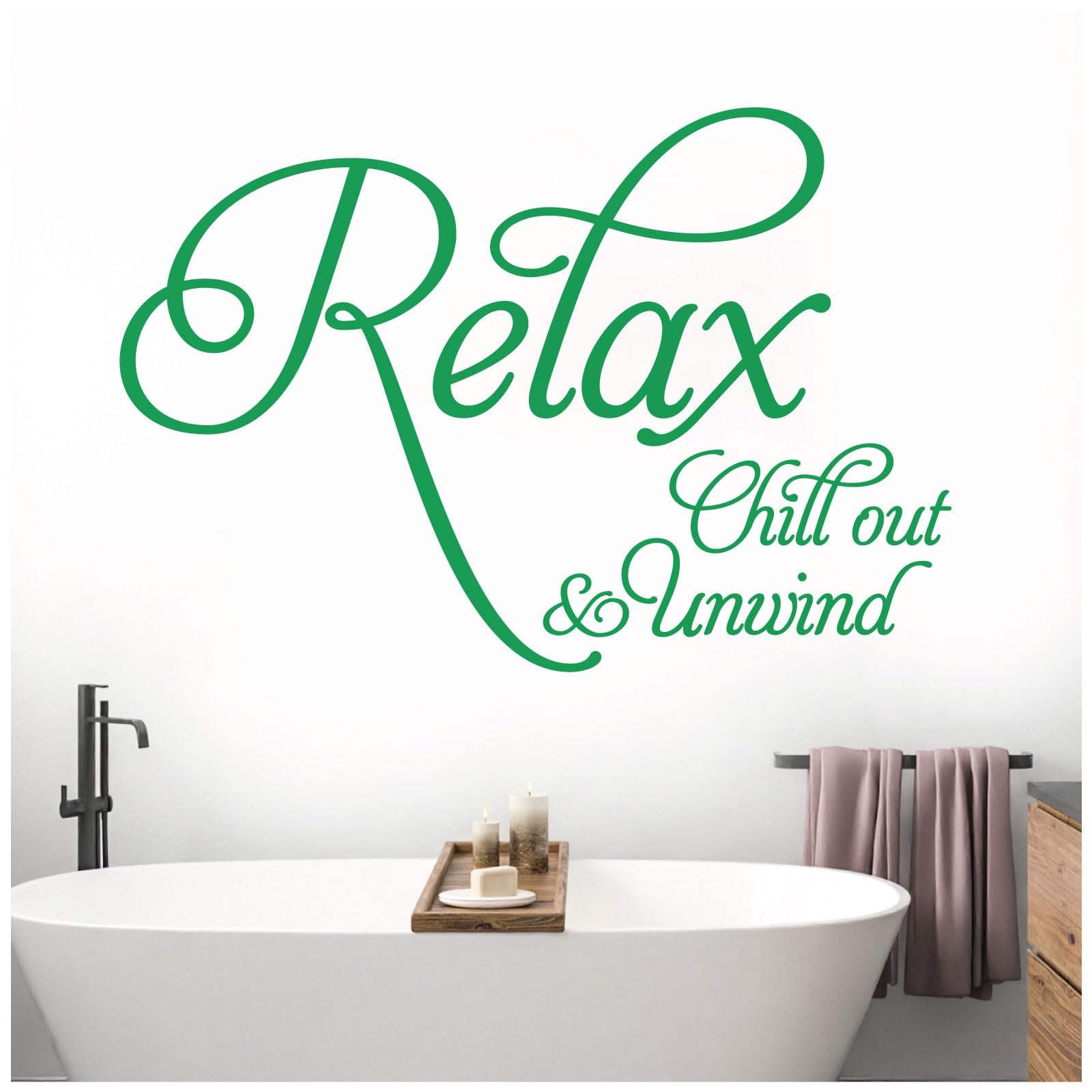 Relax, Chill Out, Unwind - Bathroom, Spa Wall Quote, Decal Wall Art Sticker [Medium] [Cactus] — image 1