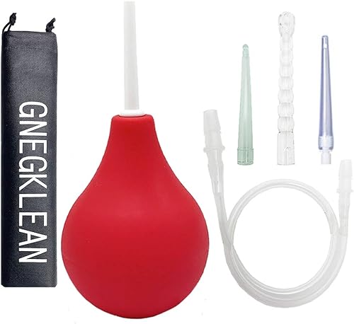 GNEGKLEAN - Kit de bombilla de enema de silicona negra de 7.6 onzas, ducha anal limpia para hombres y mujeres con manguera de 19.7 pulgadas + 4