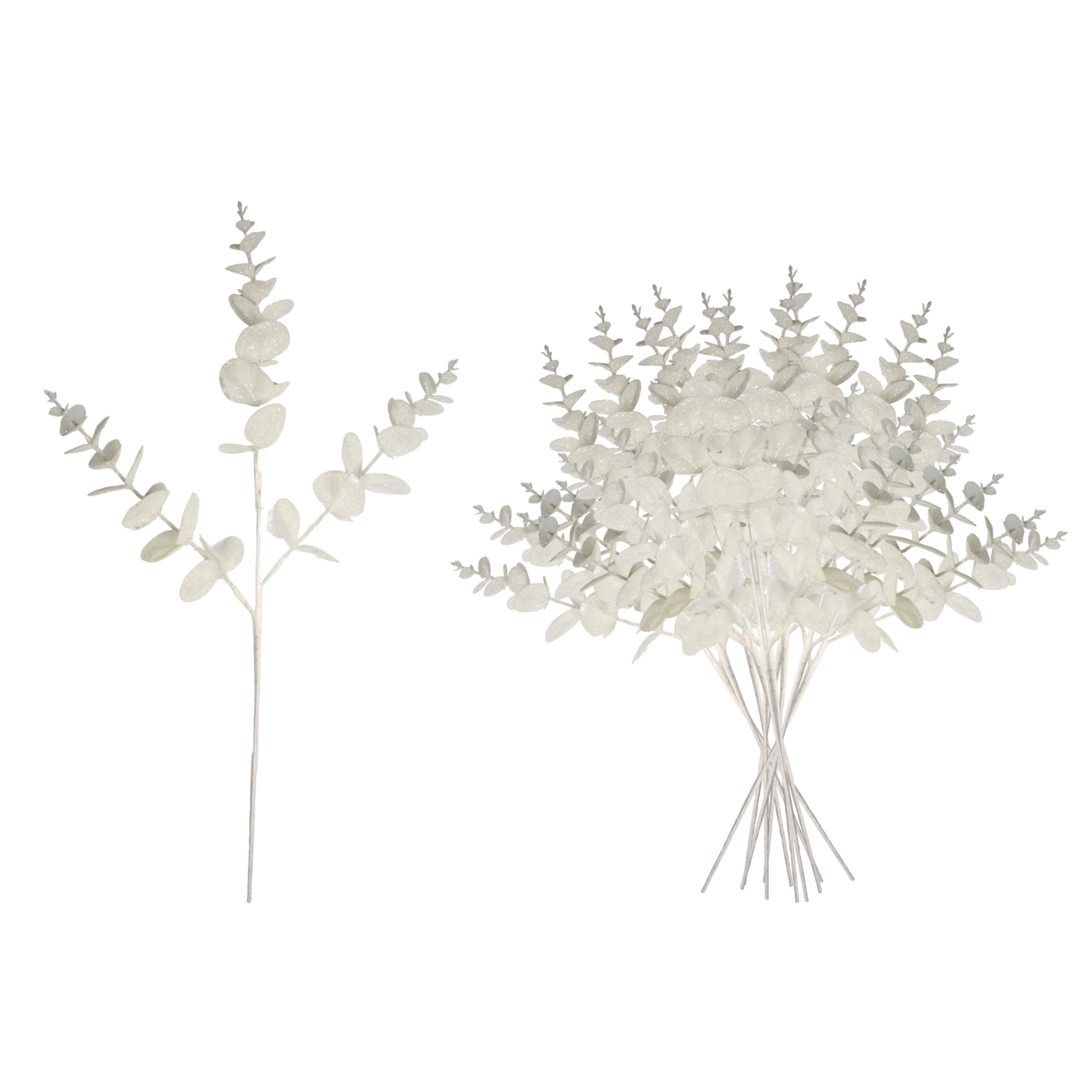 SHATCHI Christmas Tree Eucalyptus Stems, Artificial Picks 55cm White 12Pcs