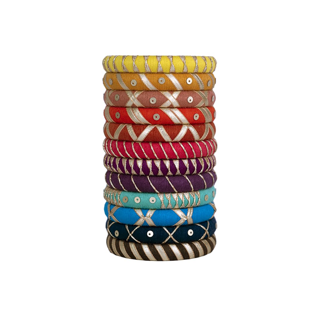 Taasha Craft Pearl Gotapatti Colourful Designer Bangles, Handcrafted Cotton Thread Bangle Set Women & Girls Size 2.8 Set of (12 Bangles) (B0D9BTY9BY) Amazon Price History, Amazon Price Tracker