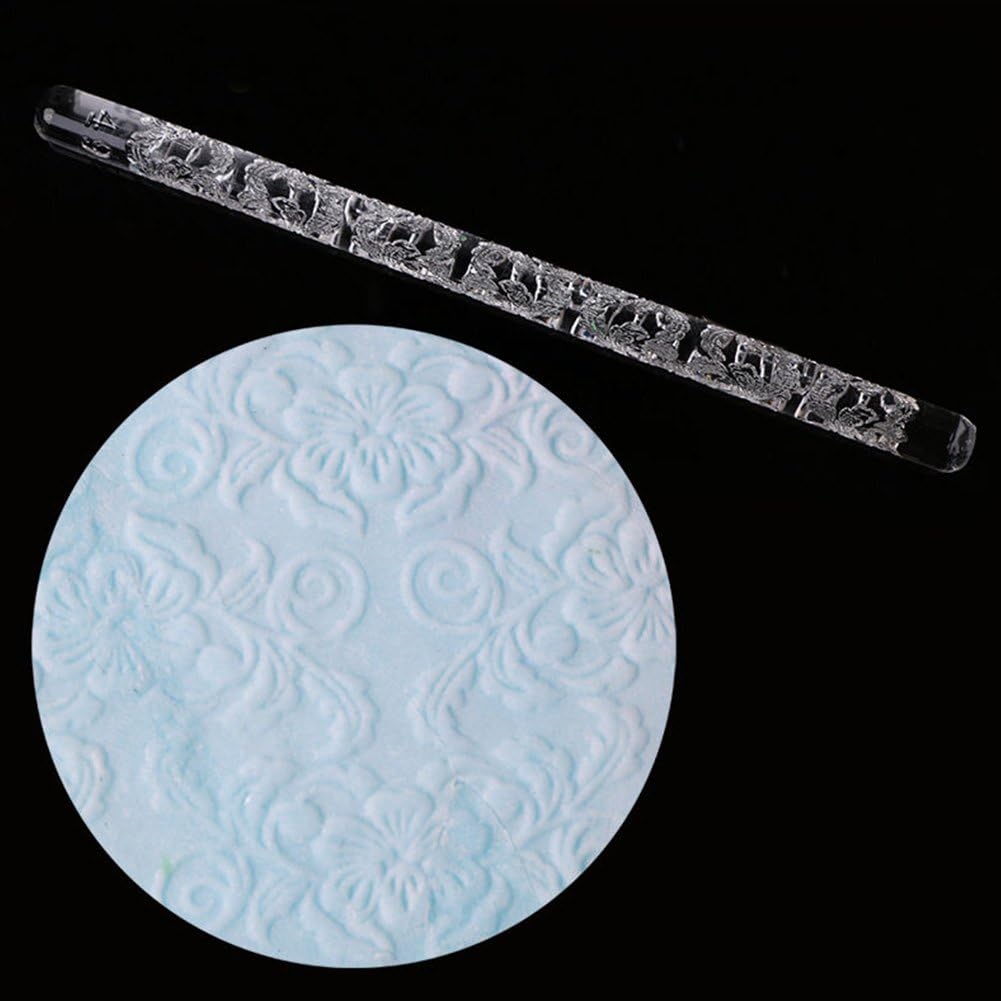 Textured Rolling Pin, Acrylic Rolling Pins Non-Stick Sugar-craft Cake Decoration Colorful Fondant Pasta Roller Embossed Patterned Mold DIY Lightweight Rolling Pin Kitchen Accessories(Style 1,style A)