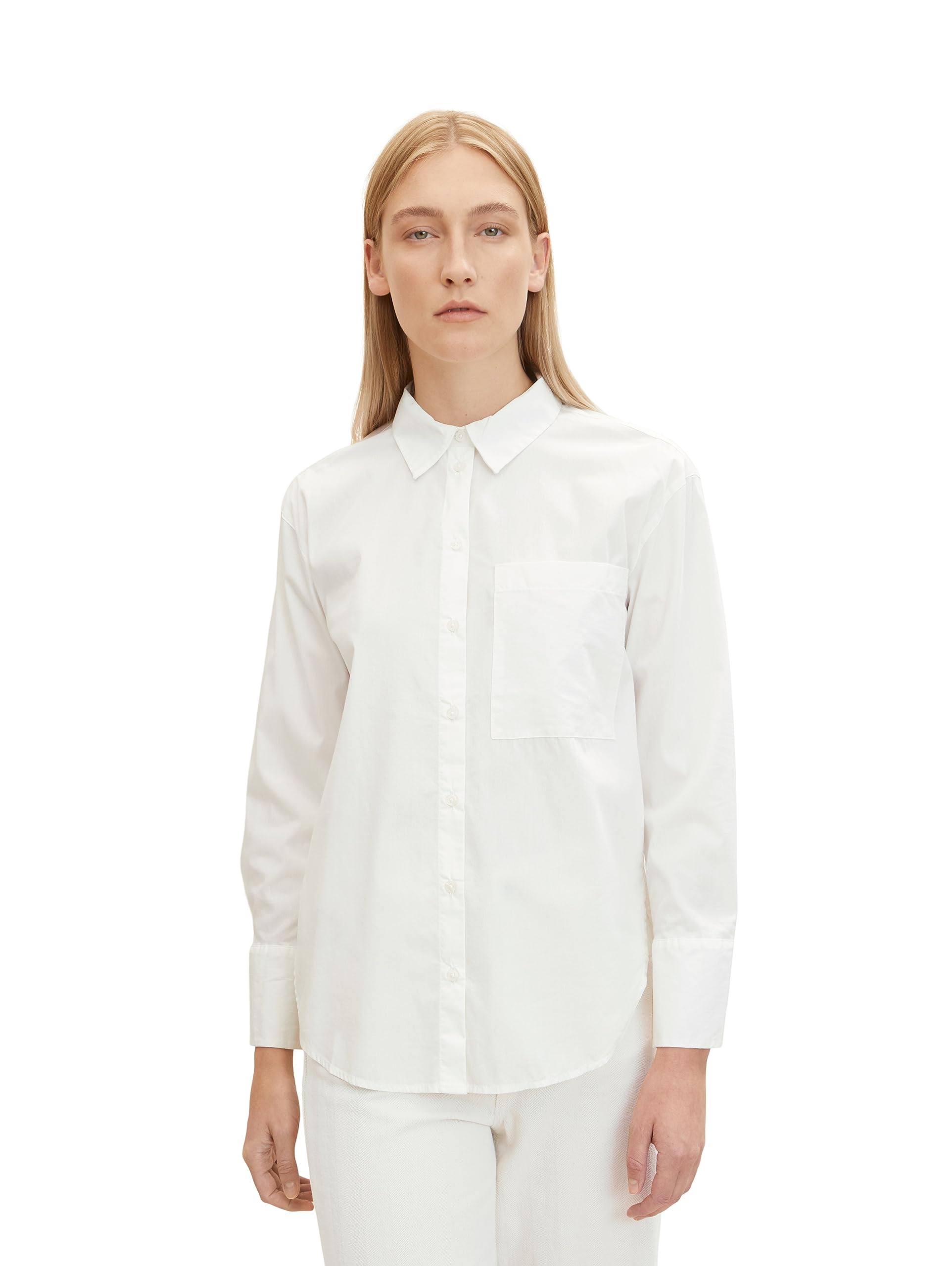 TOM TAILOR Damen Stretch Poplin Bluse mit Brusttasche