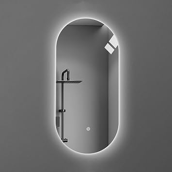Oval Illuminated LED Bathroom Mirror, 40x80cm Frameless Smart Bathroom Wall Mirror, Backlit Multifunction Makeup Vanity Mirror with Lights Touch Switch, 3 Color Light up Mirror