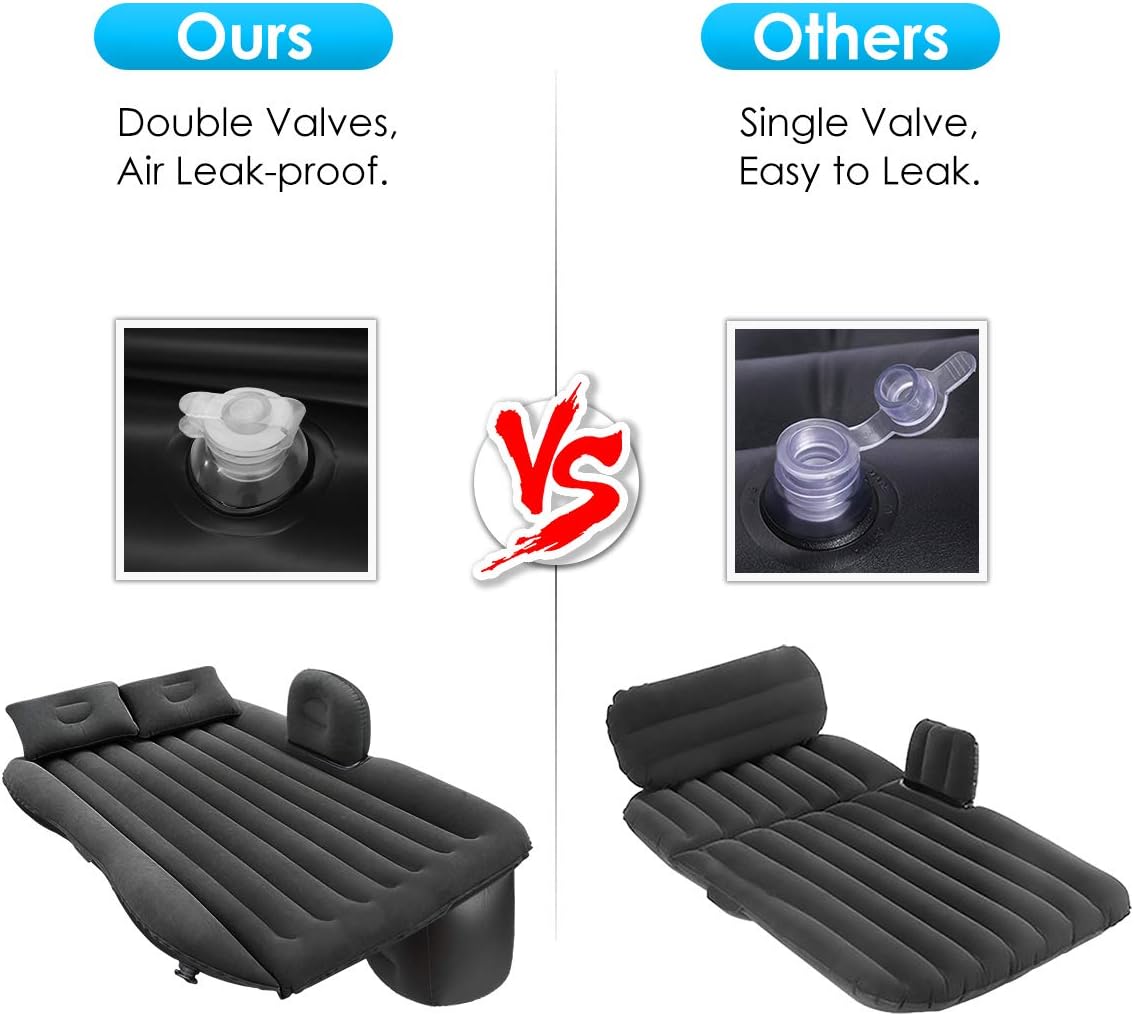 Inflatable Car Air Mattress, One-pece Backseat Air Bed with Air-Pump, Portable Car Travel Bed with Two Pillows Fits Most Car Models for Camping Travel, Hiking and Other Outdoor Activities