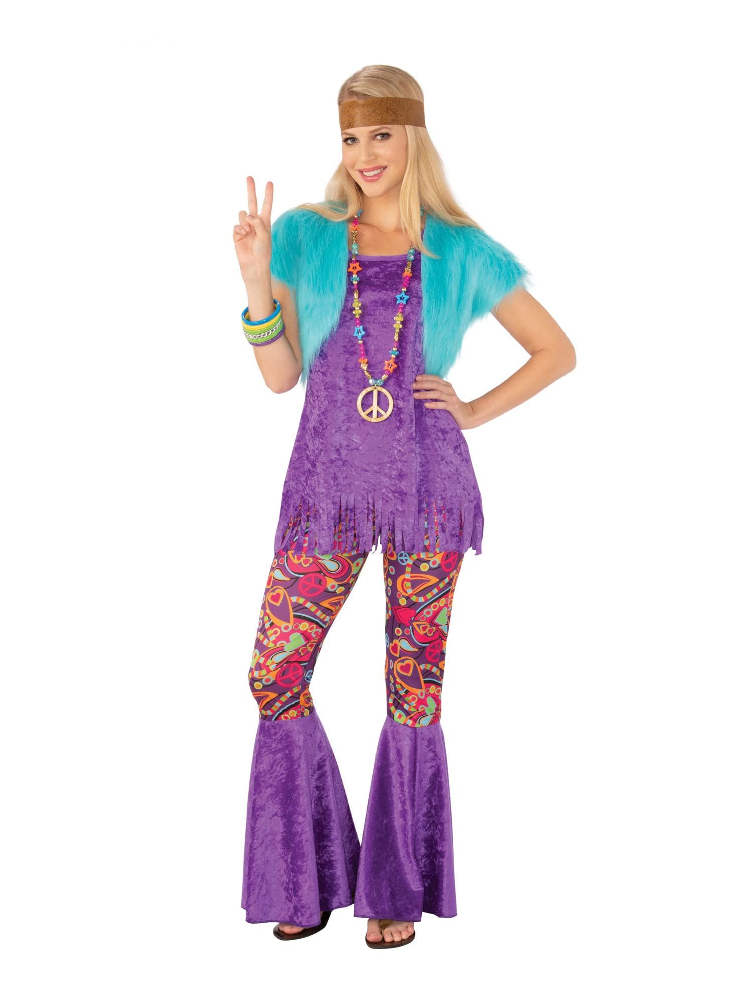 Bristol Novelty 701089L000 Women's Groovy Costume Set | Muliticolor Hippie Adult Fancy Dress, Multicolour, UK 16-18 Halloween