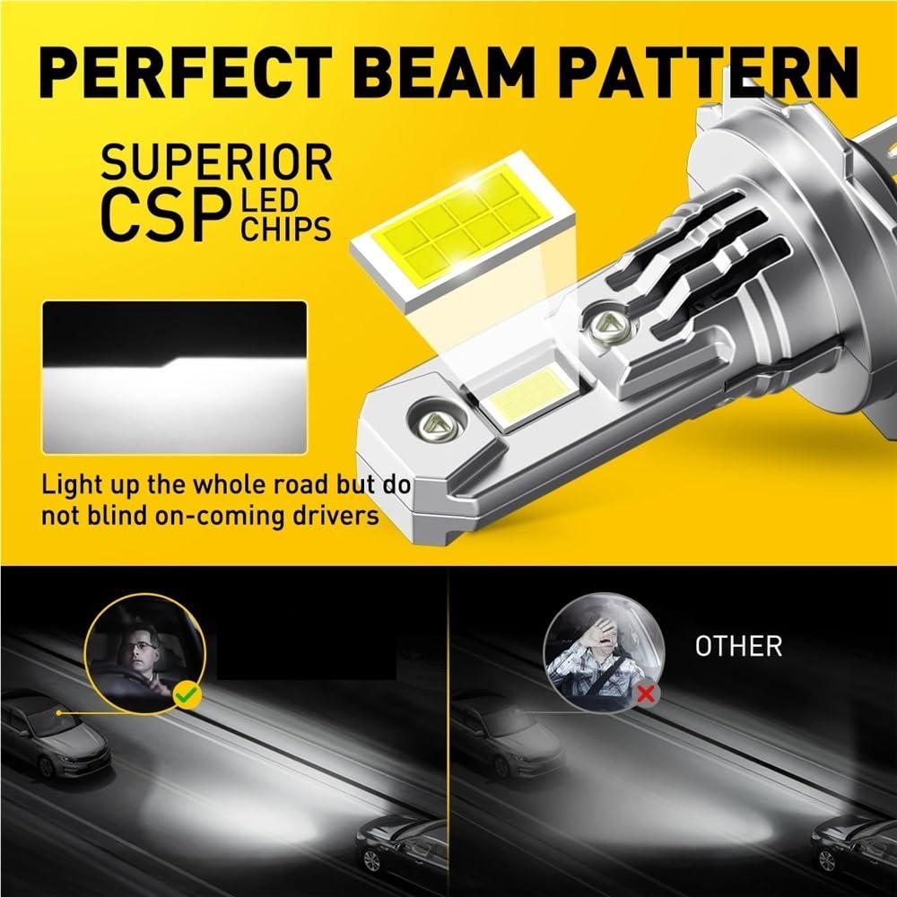 Las mejores bombillas LED Turbo H7 con ventilador, Chip CSP, alta potencia, 100W, 20000LM, aptas for Mercedes W211 W203, faro delantero de coche, 2 uds.