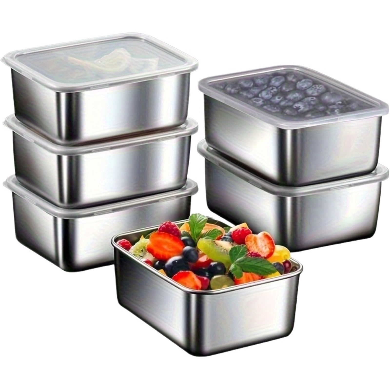 Ensemble de 6 conteneurs stockage en acier inoxydable Pour La Nourriture