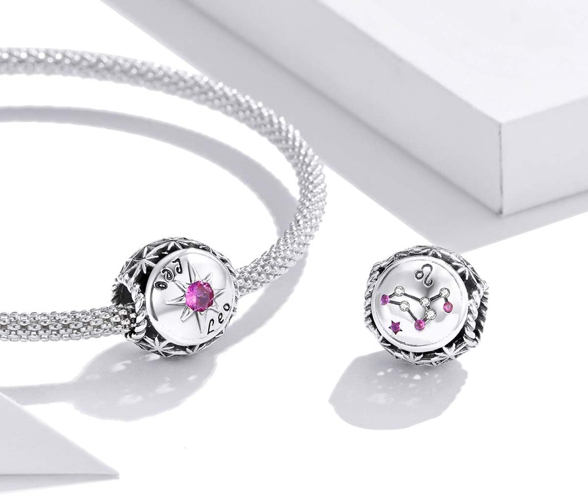 Zodiac Sign Charm fit Charms Bracelet, 925 Sterling Silver Star Bead Charm 12 Horoscope Constellation Charm fit Pandora Bracelet, Birthday for Women Jewelry Gift