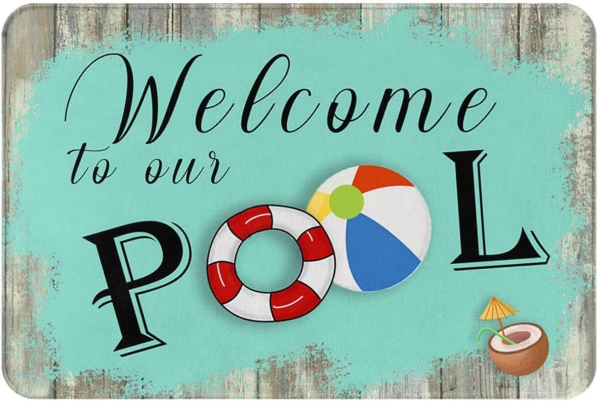 Summer Doormat Welcome to Our Pool Funny Entryway Rugs Indoor Non Slip, Washable Entrance Mat Outdoor Door Mats for Kitchen, Bathroom Home Decor 16 *