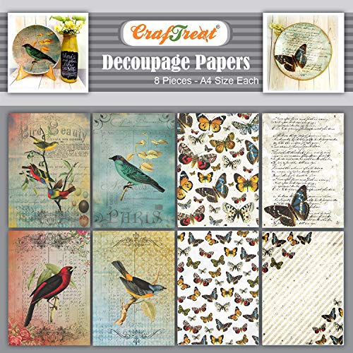 Opiniones y reviews de Decoupage al mejor precio. 39 CrafTreat Papel para decoupage de pájaros A4 - Papel para decoupage de mariposas coloridas para álbumes de recortes (8 piezas) | papel decorativo para tarjetas de regalo, arte y...