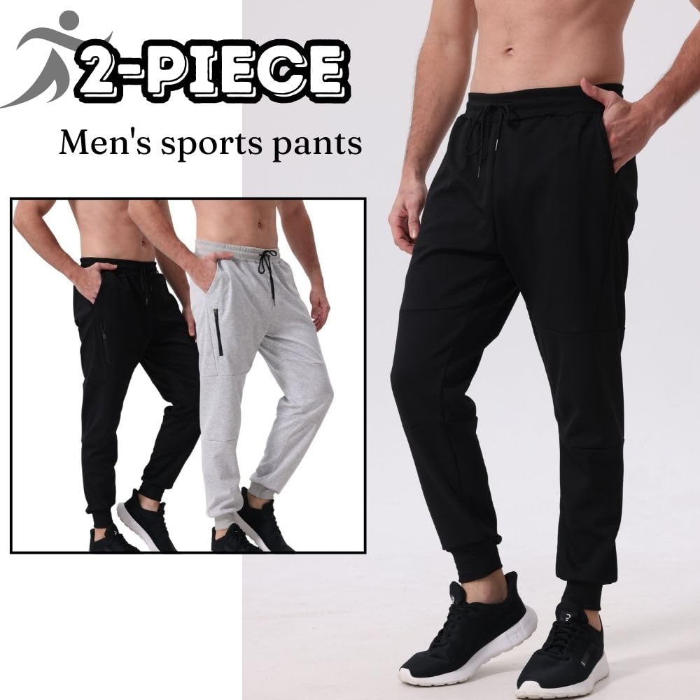 Confezione da 2 pantaloni da jogging da uomo con chiusura lampo, pantaloni slim fit con tasche, elastico in vita, da uomo