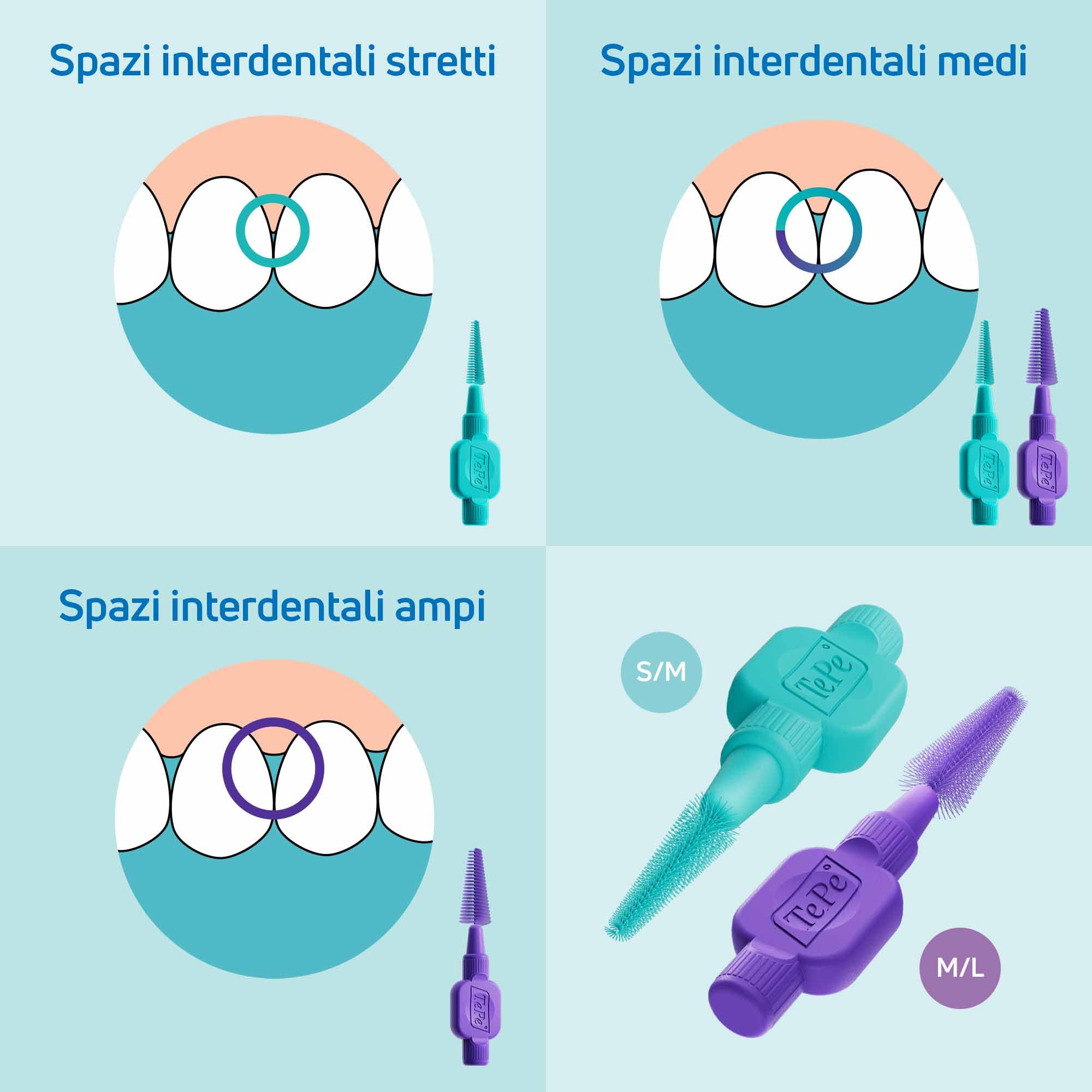 TePe EasyFit™, Viola, M/L, 6 pz, rimozione placca, pulizia efficace degli spazi interdentali, per spazi da medi a larghi
