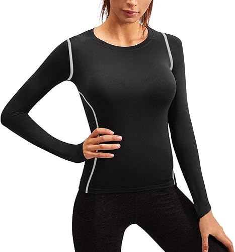 Miniatura 2 de Camiseta de compresión atlética de ajuste seco para mujer, manga larga, para entrenamiento, capa base, ropa deportiva