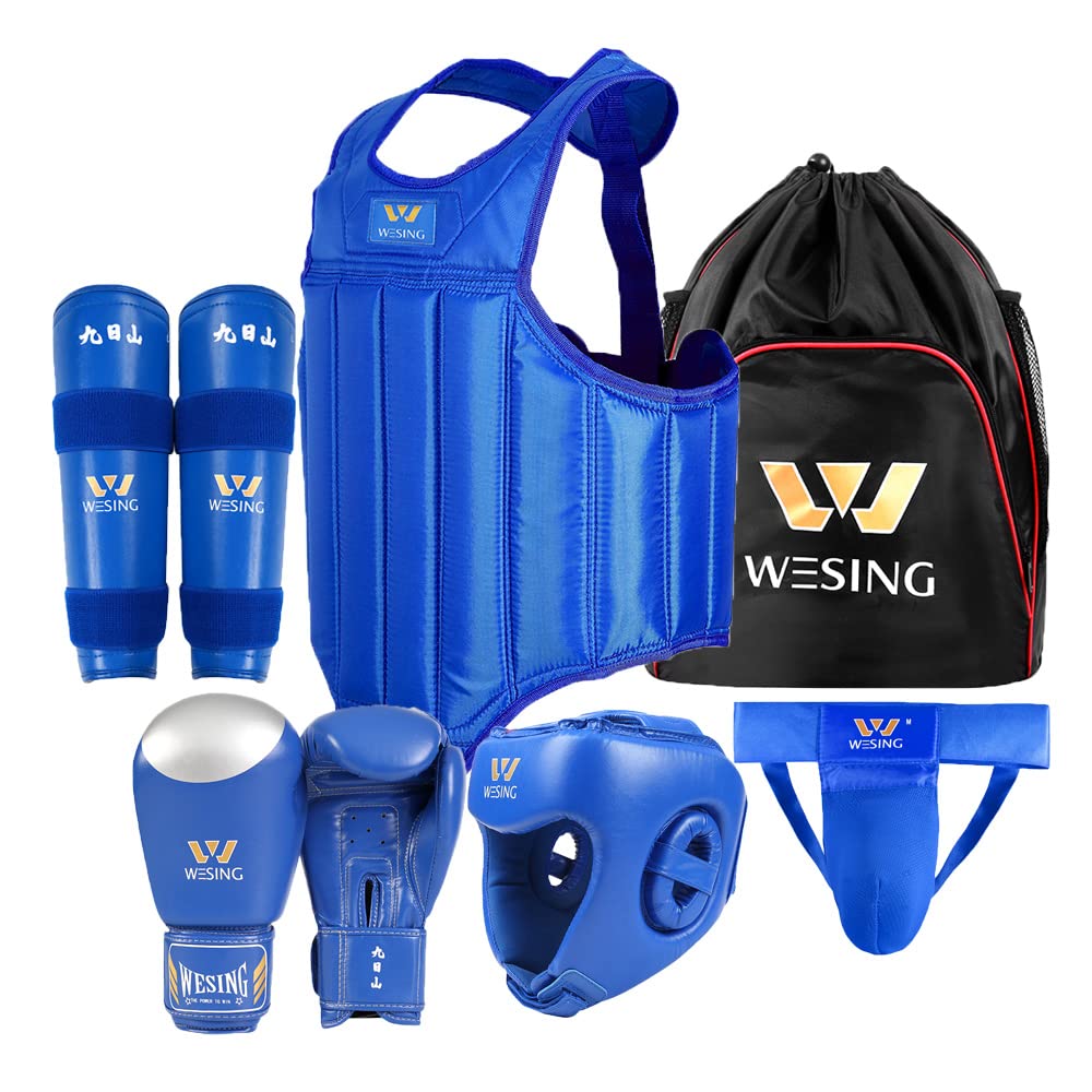 WESING Martial Arts Protective Gear 6 Pcs Set for Training (Blue, XXL)