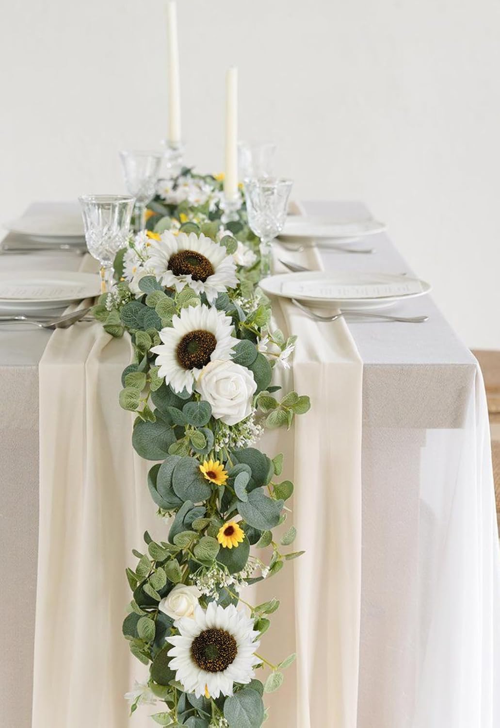 IPOPU Artificial Sunflowers 20" Sunflowers Artificial Flowers 8PCS Long Stem Sunflowers with Leaves Large Silk Fake Sunflowers Decoration for Outdoor Home Party Wedding DIY Decor(White) - Image 6