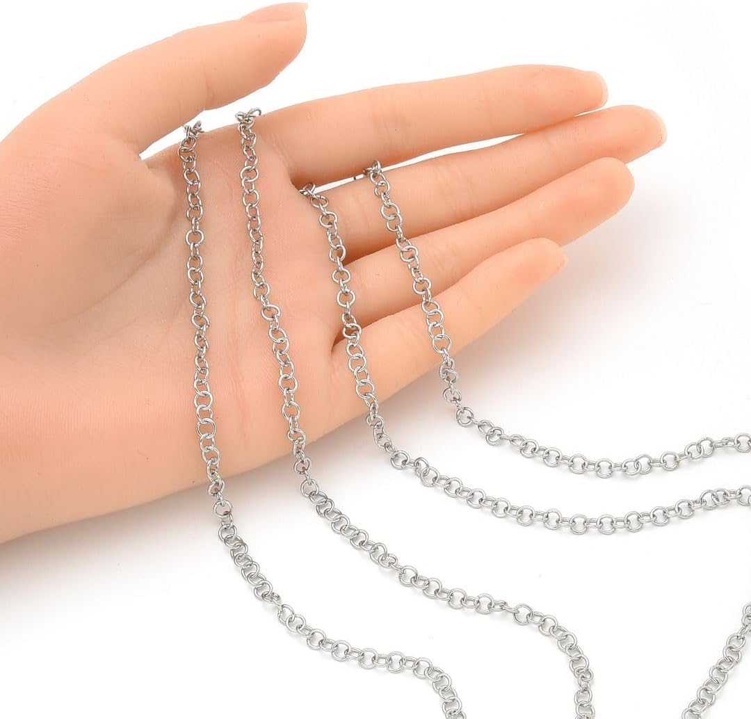 Adabele 33 Feet 304 Grade Stainless Steel Surgical Round Link Chain 5mm Bulk for DIY Craft Jewelry Making SH10-K2 image 3