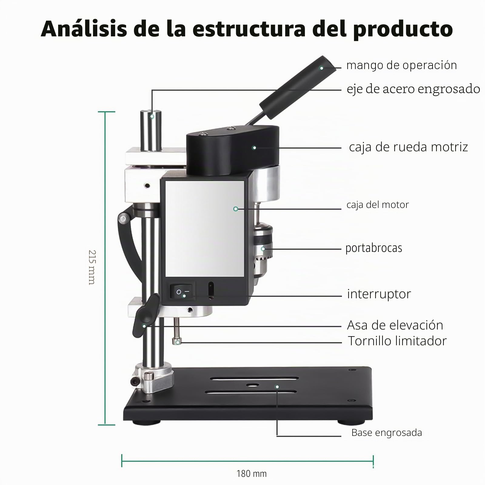 Mini taladro de columna, 200 W, 4000 rpm, 7 velocidades ajustables, con carrera de perforación de 50 mm