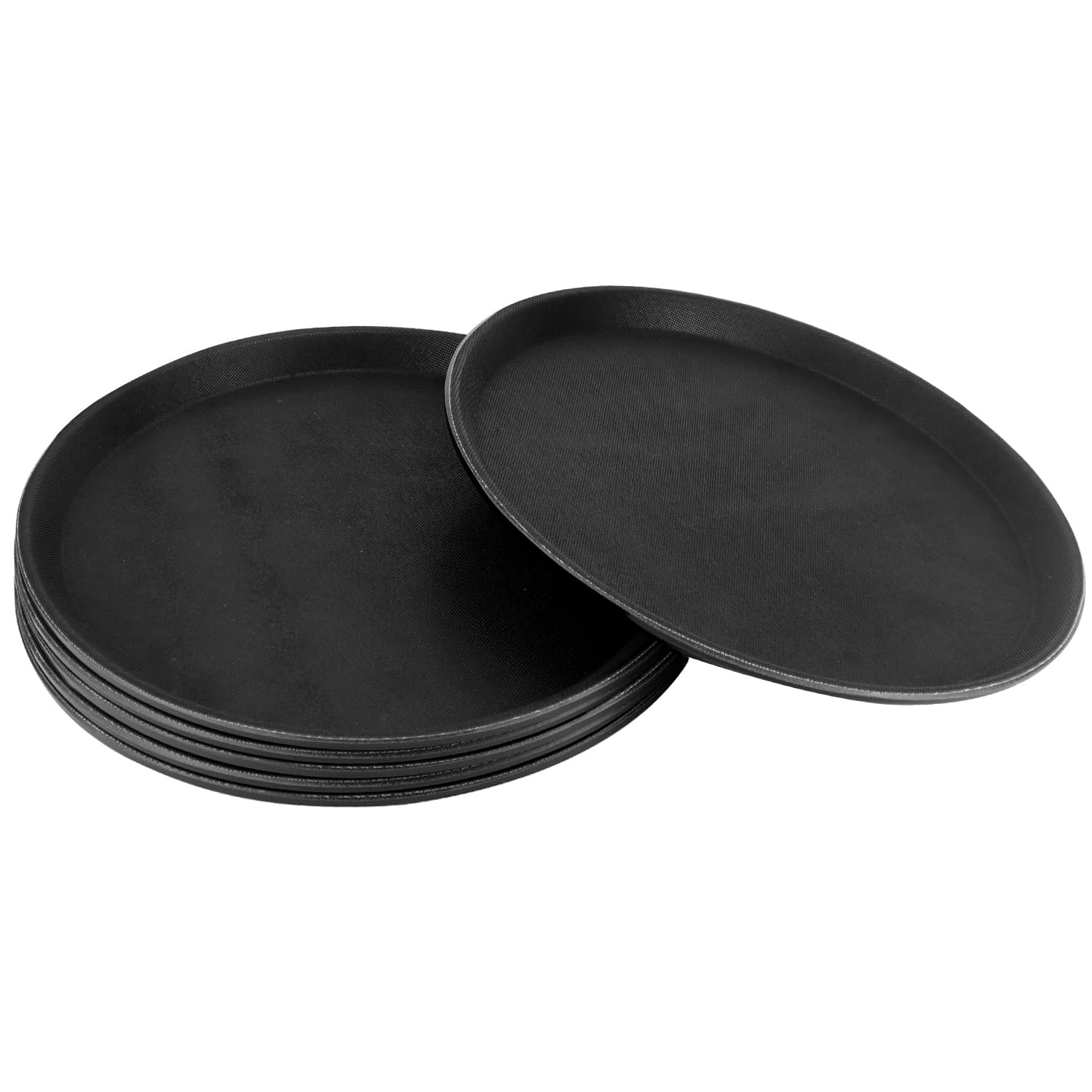 QWORK Vassoio rotondo da 28 cm per ristorante, confezione da 6 vassoi antiscivolo, vassoio in plastica nera per servire pasti