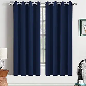 Yakamok Light Blocking Darkening Thermal Insulated Blackout Curtains Solid Grommet Top Window Drapes 2 tie Backs Bedroom， 52x63 Inch Navy Blue 2 Panels
