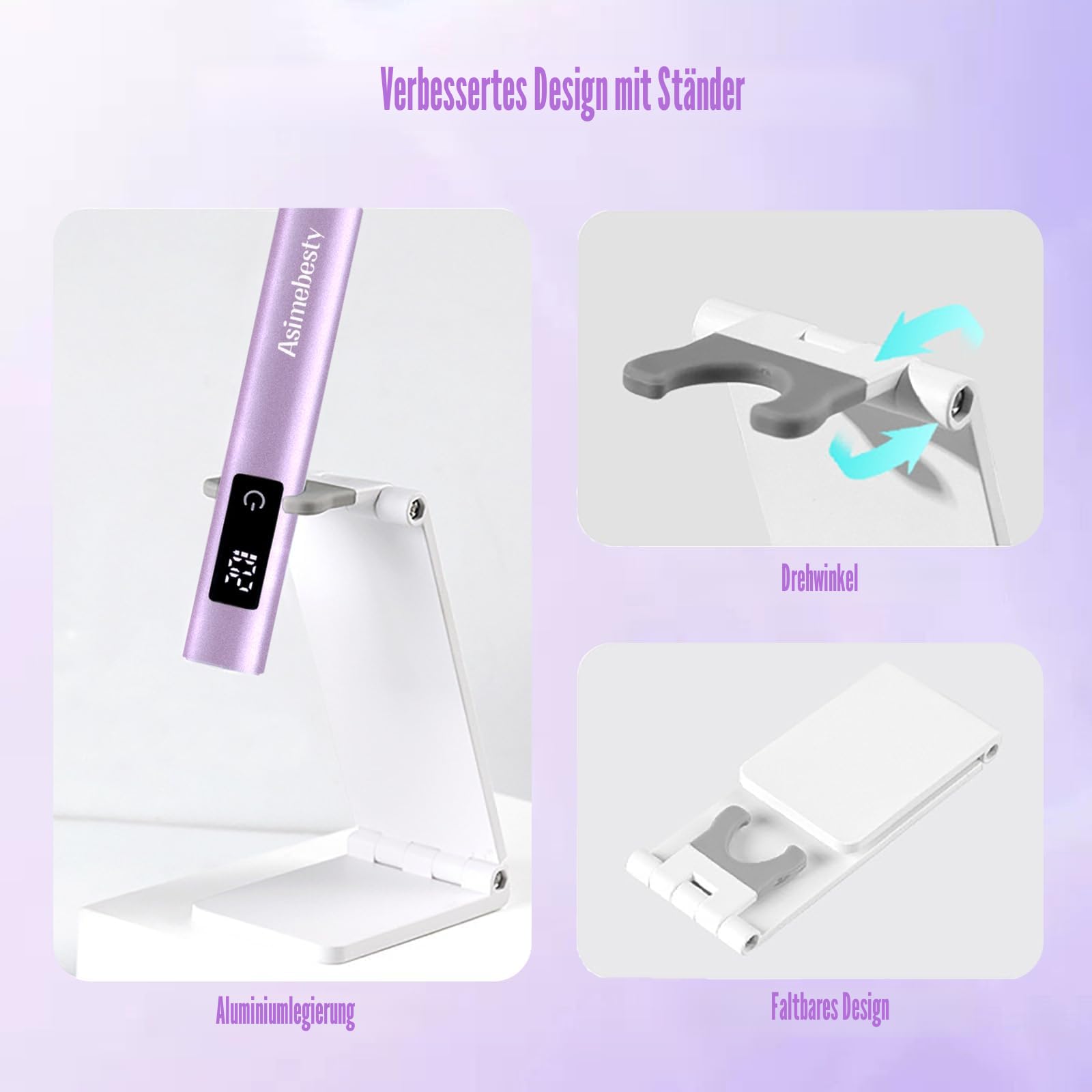 UV Lampe für Gelnägel, Wiederaufladbar Mini U V LED Lampe für Nägel, Kleine UV Nagellampe für Gel Nagellack mit Ständer, 20/60/90S, zum Aushärten von Nagelkleber Nail Tips, Violett