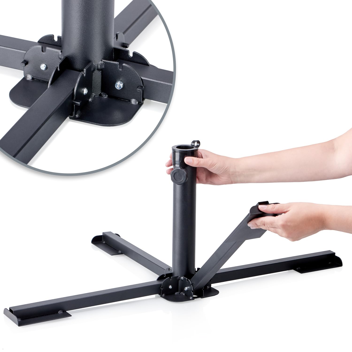 com-four® Pied de Parasol Pliable en Acier pour parasols | Support de parasol en acier thermolaqué pour jardin, terrasse et balcon, adapté à différents mâts et tubes