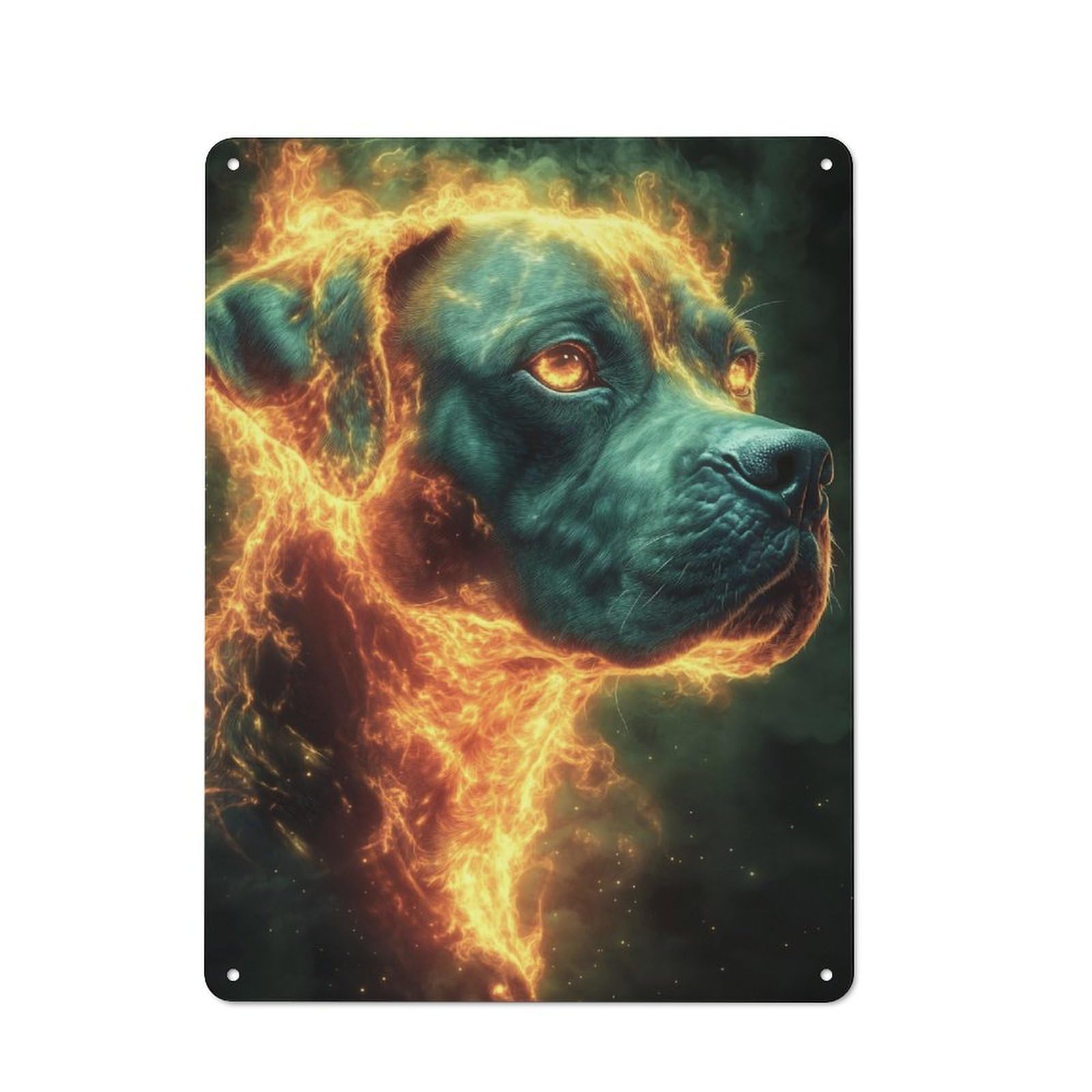 Junmoney Fiery Dog Portrait Tin Sign 40X30cm For Living Room Wall, Retro Wall Decor, A Decorative Metal Sign For Living Rooms And Feature Walls