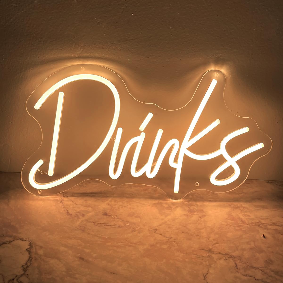 Drinks Neon Sign Warm White Led Bar Neon Light for Wall Decor Club Beer Bar Home Kitchen Shop Restaurant Wedding Birthday Party Decor