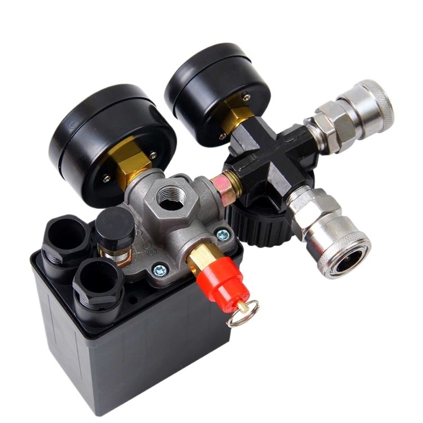Compresor de aire de servicio con regulador de 4 puertos, 220 V/380 V, interruptor de control de presión, válvula de control de bomba de aire de 0 a 180 PSI con manómetro(220V)