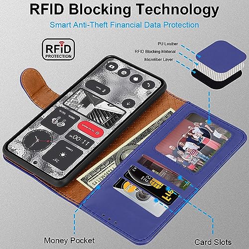 iCatchy for Nothing Phone 2 Case Leather Wallet Book Flip Folio Stand View Magnetic Protect RFID Blocking Cover compatible with Nothing Phone 2 Phone Case (Blue) - Image 3