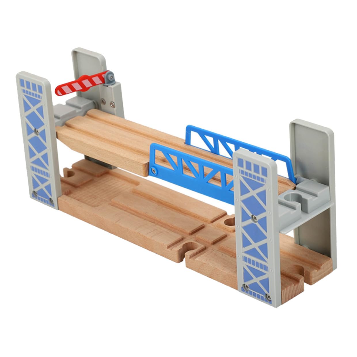 Pont ferroviaire en bois surélevé pour animer le circuit de train miniature des enfants au salon