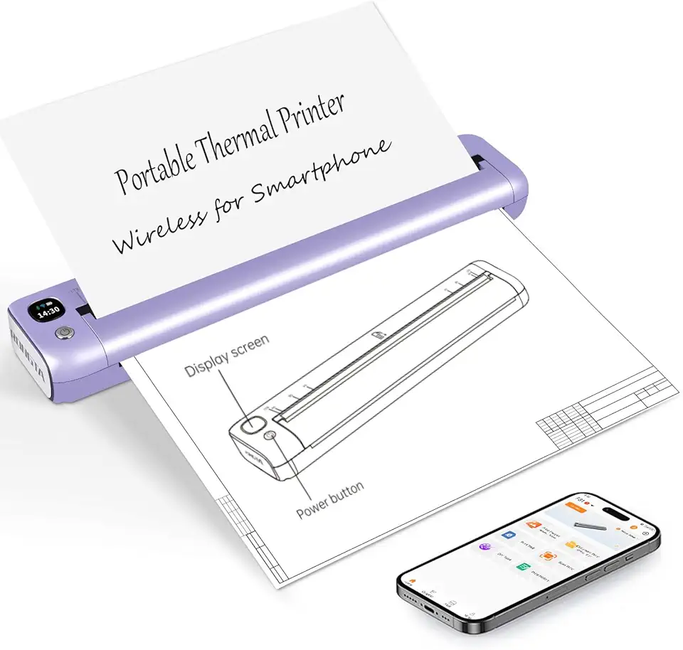 Rongta Impressora portátil sem fio para viagens, Bluetooth WiFi, impressoras térmicas sem tinta para 21,6 cm x 28 cm, letra EUA e tamanho A4, compatível com Android, iOS, telefone, Mac, Windows