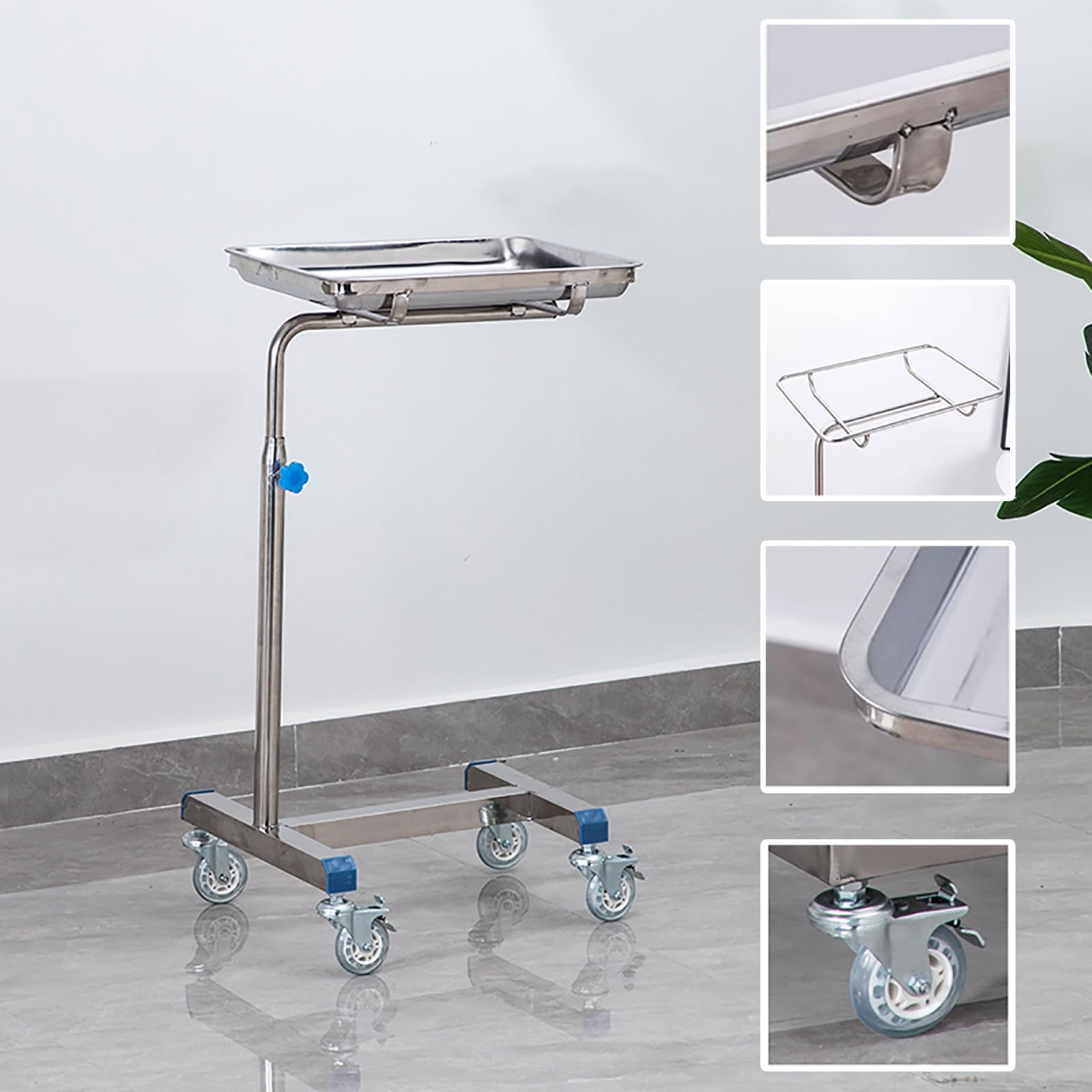 Mayo Laborwagen Gerätewagen Medizintechnik Servierwagen mit Mobiler Rollenbasis, Einstellbare Höhe 80–110 cm, für Klinik, Salon, Zahnmedizin, Tätowierung(60x40x(80-110) cm)