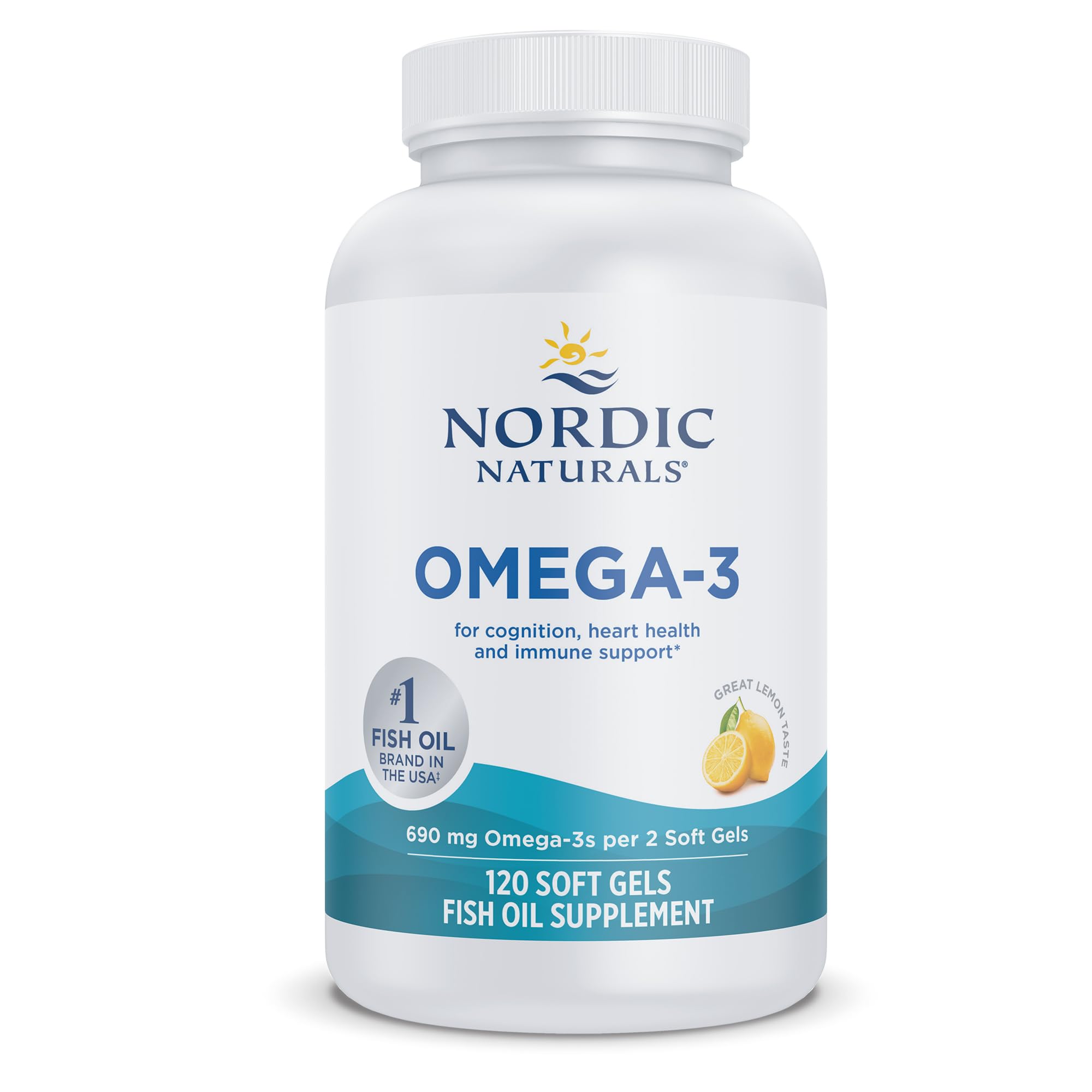 Nordic Naturals Omega-3, 690mg Fish Oil, EPA & DHA, Lemon - 120 Count