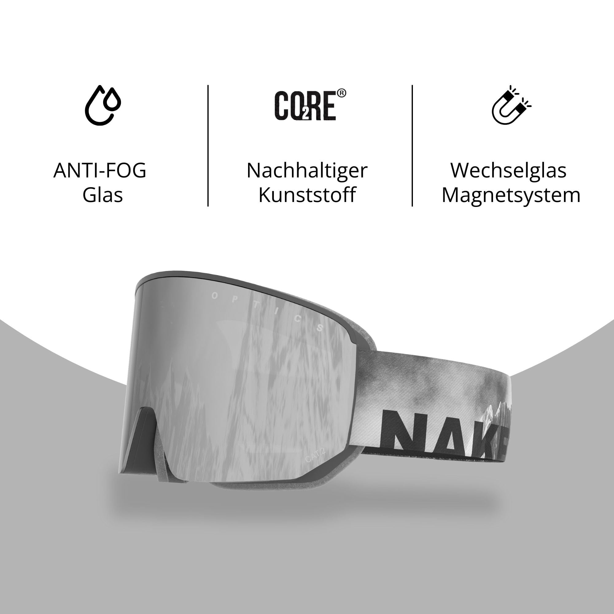 NAKED Optics NOVA Skibrille Männer, Ski Brille Frauen, Snowboardbrille, Ski-Brille schlechtes Wetter, Schibrille mit optionalen Wechselgläsern, Skiing Goggles
