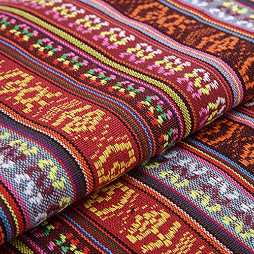 moonfarm 選べる10種 民族 調 柄 生地 綿 麻 手芸用 布 約1m 幅150cm 裁断済み (ストライプH)