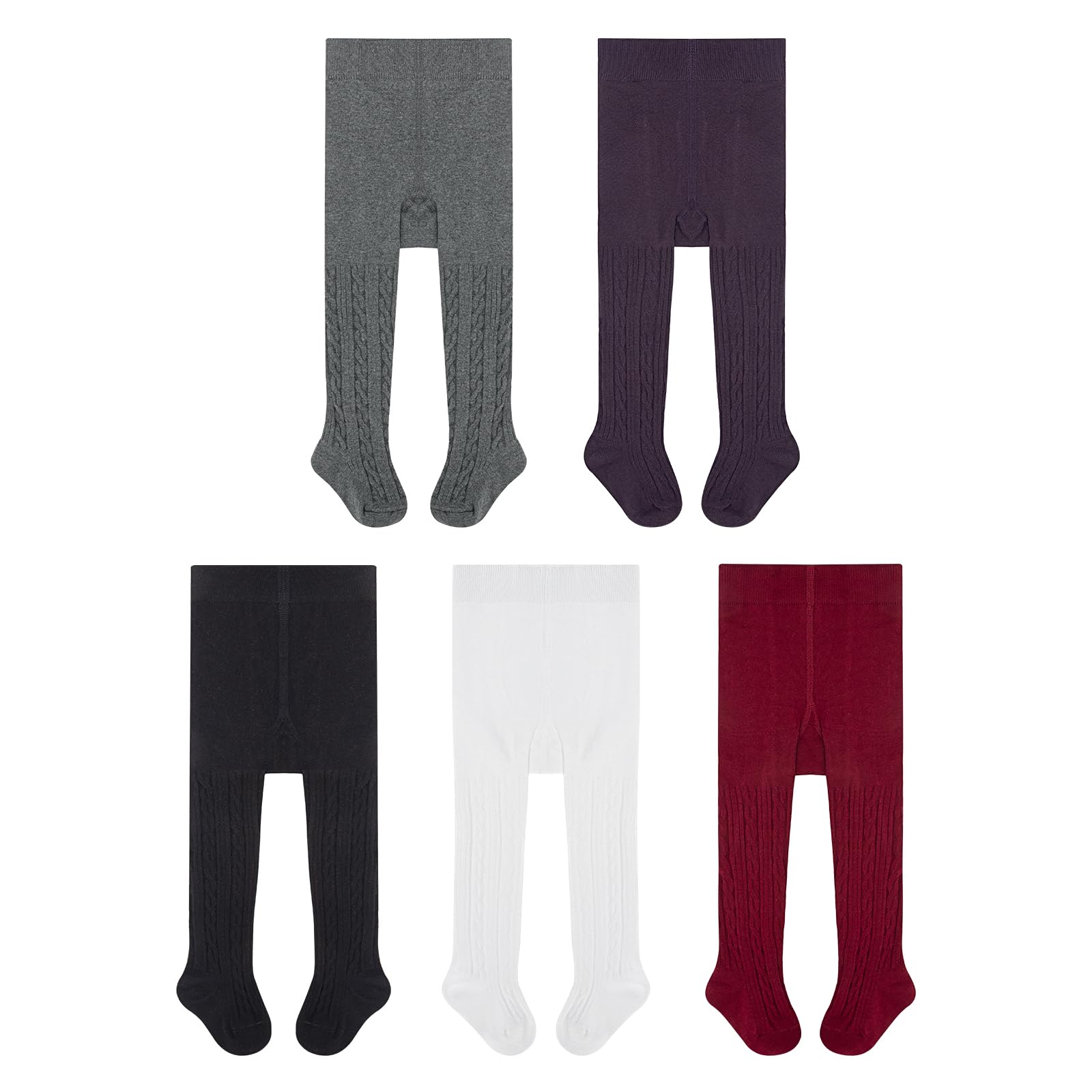Looching 5 Pack Baby Toddler Girls Cute Cable Knit Cotton Tights Pantyhose Leggings Stocking Pants