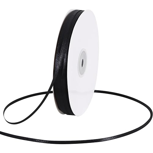 TONIFUL 1/8 Inch x 200 Yards Black Satin Ribbon Thin Ribbons for Gift Wrapping Hair Bows Crafts Hanging Tags Invitation Card Balloons Strings Halloween Christmas Party Decoration