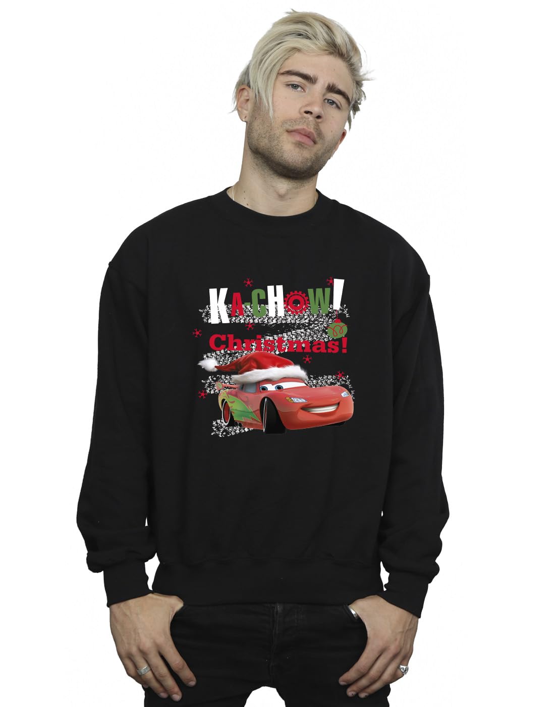 Disney Men's Cars Kachow Christmas Sweatshirt Black XXXX-Large