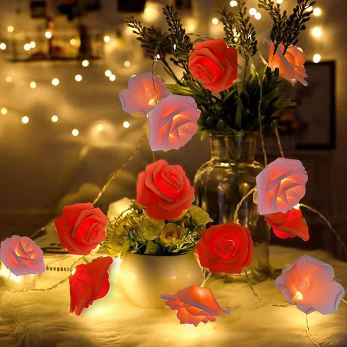 Luci A Batteria A Forma Di Rosa - Stringa LED 10 Luci, 1.5